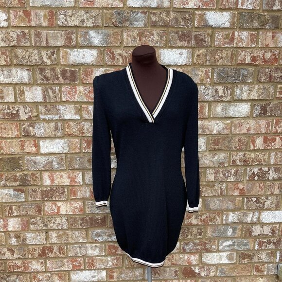St. John Collection Vintage Santana Knit Long Sleeve Black & Gold Dress Size 6 - Picture 1 of 4